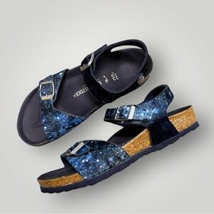 NWOT Birkenstock Rio Milky Way Navy Blue Velvet Sandals Toddler Size 2 EU 33